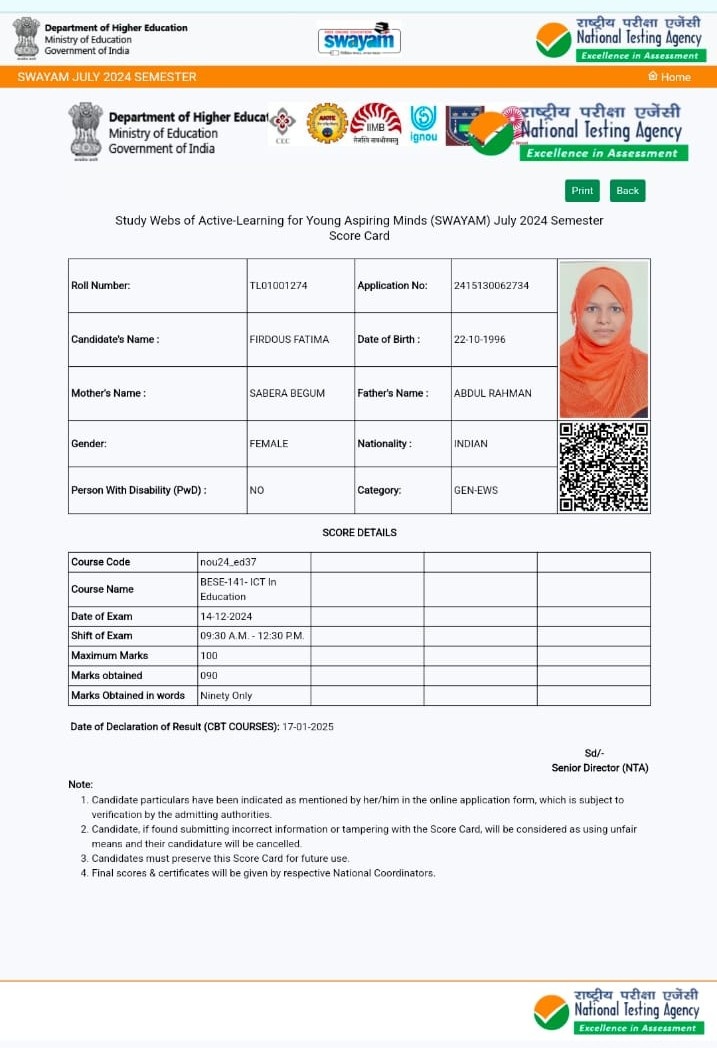 ICT SWAYAM Certification